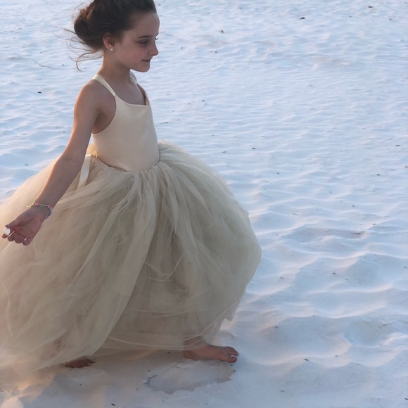 Champagne colored flower girl dress. - Picture 3 of 4